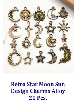 Star Moon Sun Design Charms Alloy Celestial Bodies Pendants Bronze  20 Pcs
